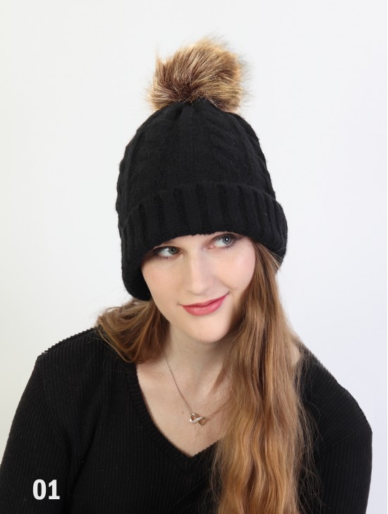 Soft Surface Knitted Hat W/ Removable Pom Pom (Plush Inside)